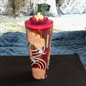 Starbucks Red and Pink Floral Tumbler
